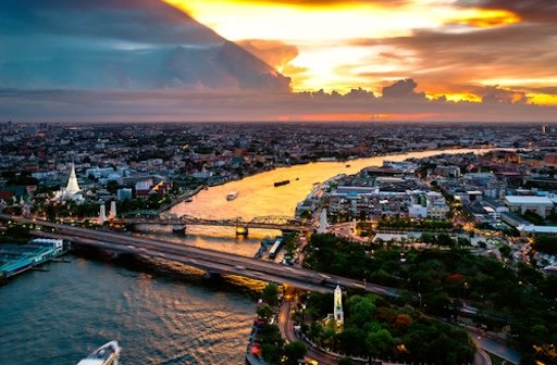 bangkok city sunset  Chao Phraya River